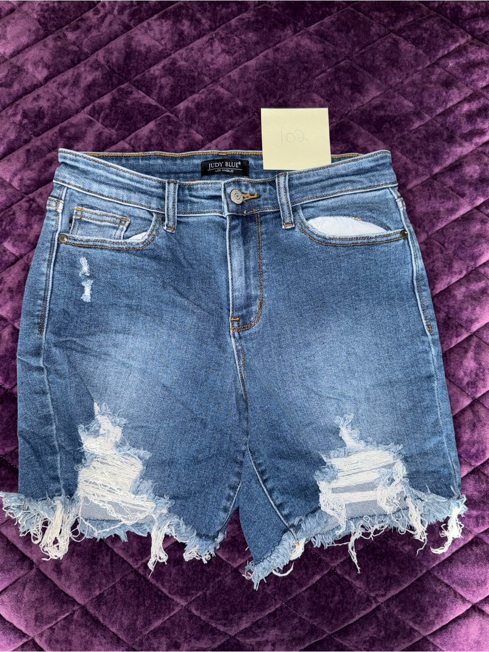 Judy Blue Light Blue Denim Shorts with Contrast Stitching